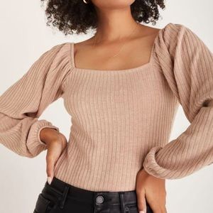 Tan Balloon Sleeve Top